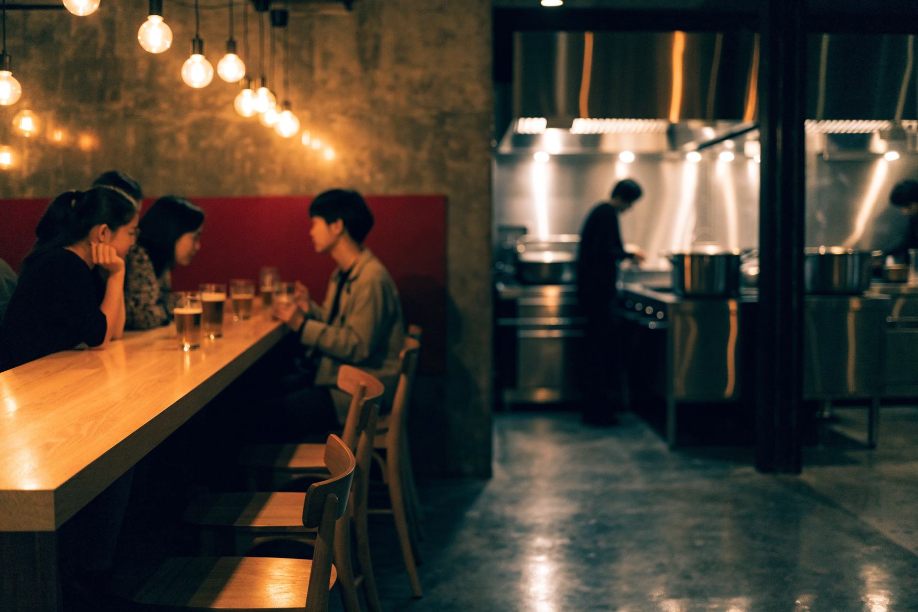 Interior of the K-Chicken counter at night